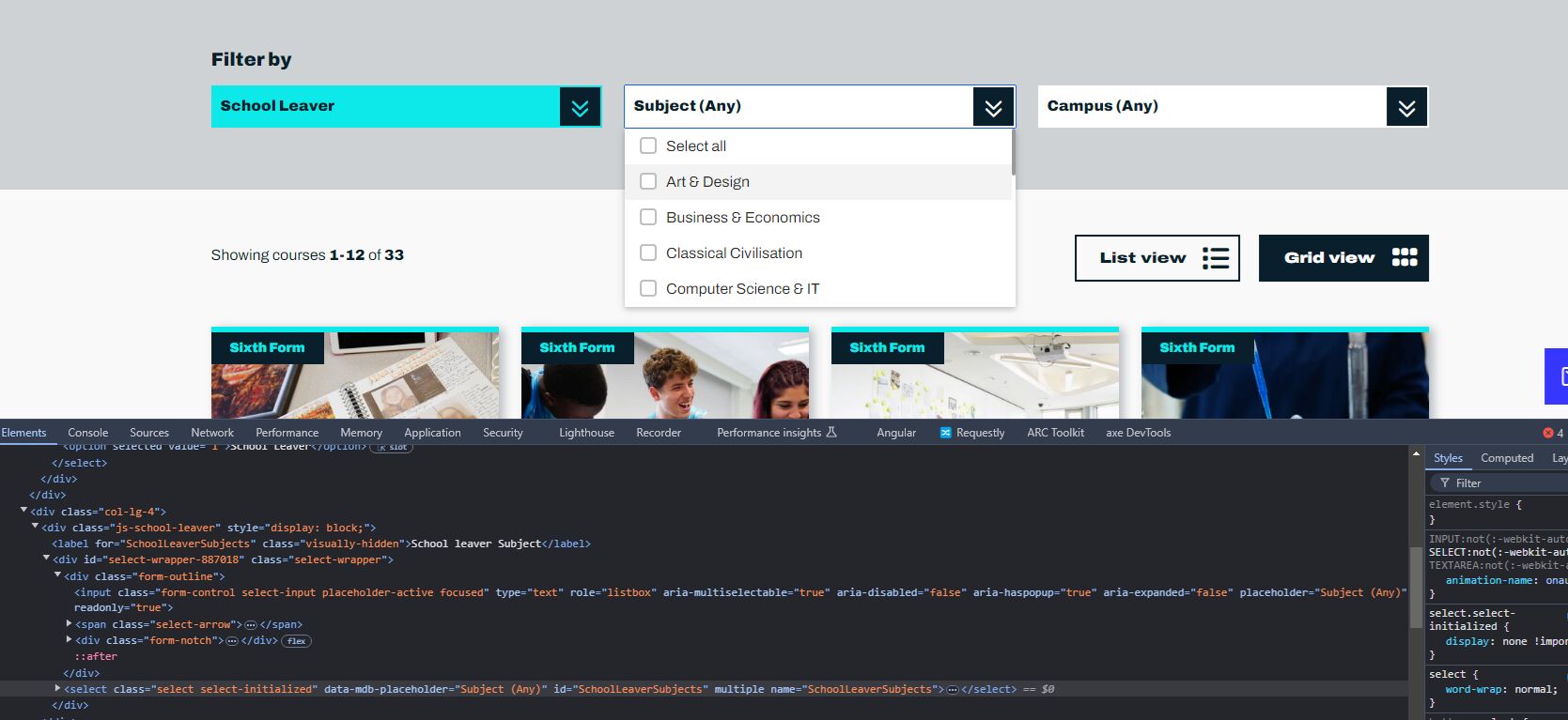 Screenshot of markup